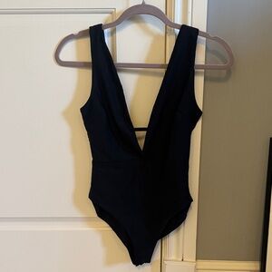 Tiger Mist Sexy Black Deep V-Neck Bodysuit